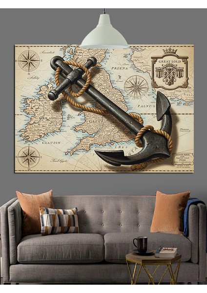 Eski Harita Deniz Çapası Dekoratif Kanvas - Mdf Ahşap Tablo modelleri