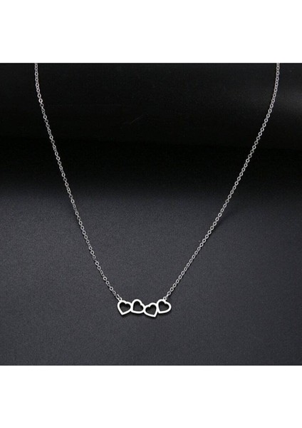 Kadın 925 Ayar Gümüş Dörtlü Kalp Model Kolye