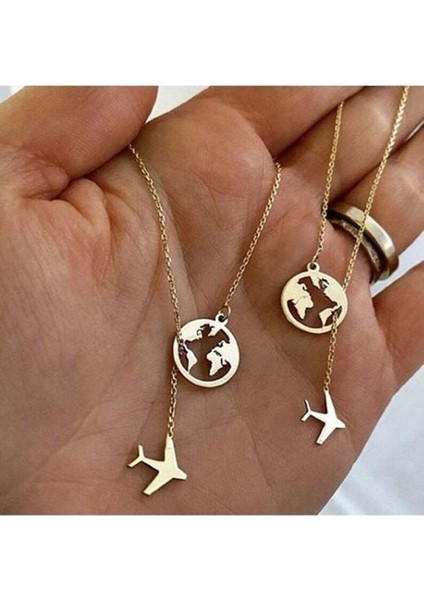Kadın 925 Ayar Gümüş Dünya Uçak Kolye