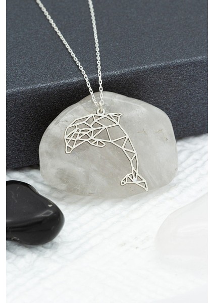 Kadın 925 Ayar Gümüş Origami Yunus Kolye