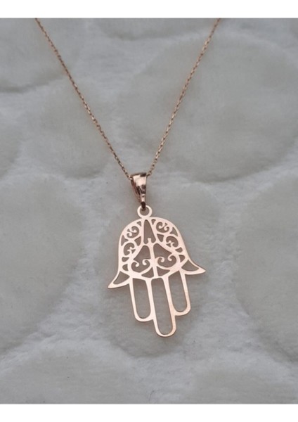 Kadın 925 Ayar Gümüş Fatma Ana Eli Model Rose Kaplama Kolye