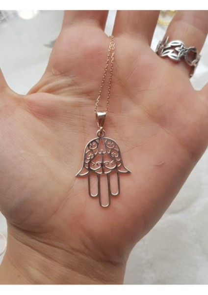 Kadın 925 Ayar Gümüş Fatma Ana Eli Model Rose Kaplama Kolye fiyatları