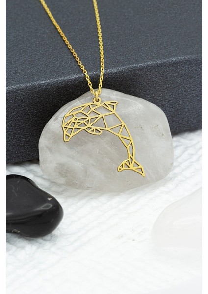 Kadın 925 Ayar Gümüş Origami Yunus Kolye