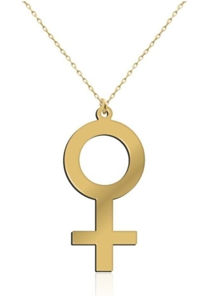 925 Ayar Gümüş Sade Kadın Sembolü Altın Kaplama Kolye