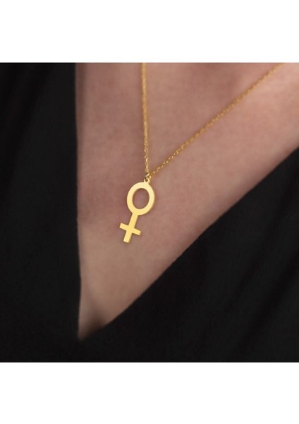 925 Ayar Gümüş Sade Kadın Sembolü Altın Kaplama Kolye fiyatları