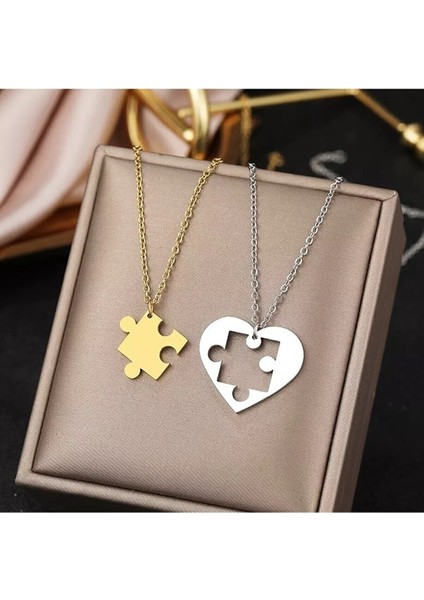 925 Ayar Gümüş Çift Birbirini Tamamlayan Yapboz Kolye