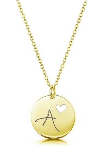 Kadın 925 Ayar Gümüş Altın Kaplama Yuvarlak Plaka Harf Kolye