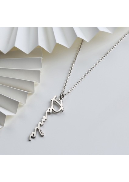 Kadın 925 Ayar Gümüş Kişiye Özel Dikey Isimli Kolye