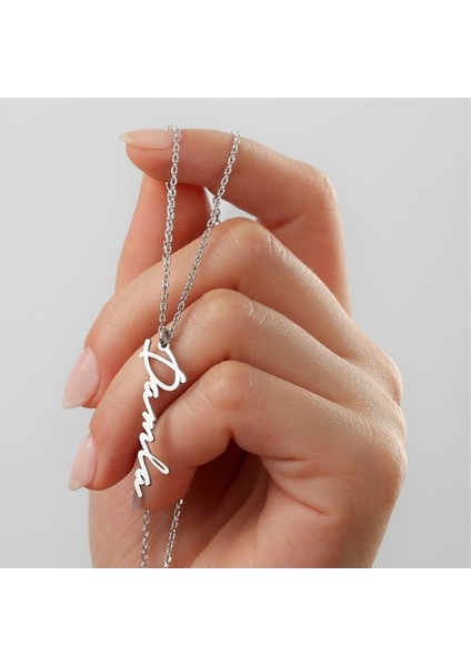 Kadın 925 Ayar Gümüş Kişiye Özel Dikey Isimli Kolye modelleri