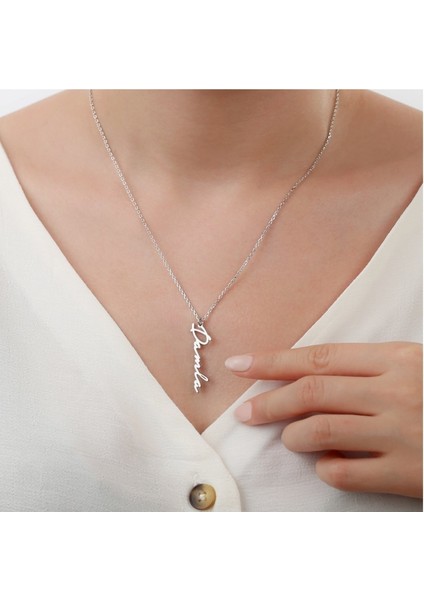 Kadın 925 Ayar Gümüş Kişiye Özel Dikey Isimli Kolye fırsatları