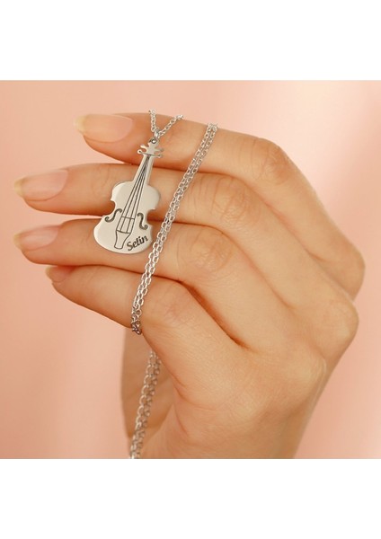 Unisex 925 Ayar Gümüş Isimli Keman Kolye