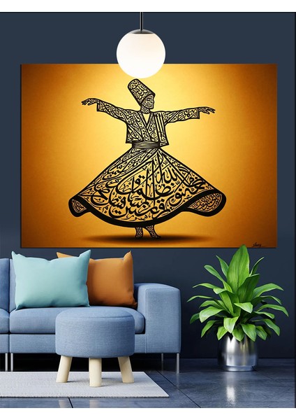 Sema Eden Derviş Figürü Illüstrasyonu Dekoratif Kanvas - Mdf Ahşap Tablo