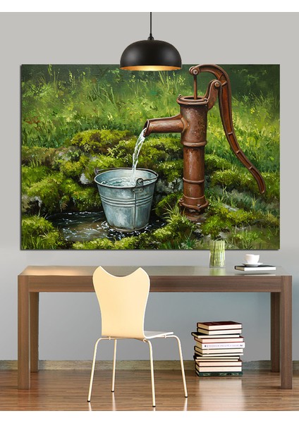 Eski Kova ve Su Kuyusu Dekoratif Kanvas - Mdf Ahşap Tablo
