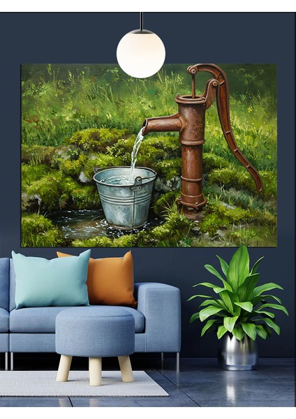 Eski Kova ve Su Kuyusu Dekoratif Kanvas - Mdf Ahşap Tablo fiyatları