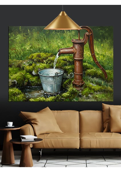 Eski Kova ve Su Kuyusu Dekoratif Kanvas - Mdf Ahşap Tablo modelleri