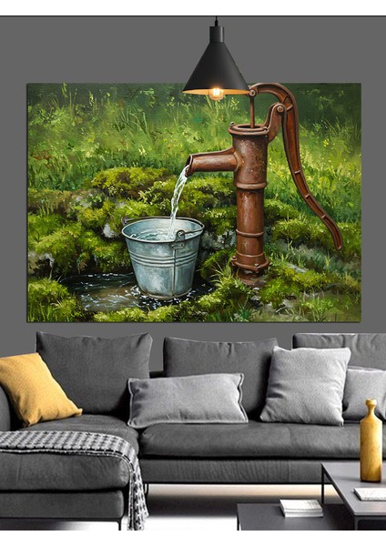 Eski Kova ve Su Kuyusu Dekoratif Kanvas - Mdf Ahşap Tablo fırsatları