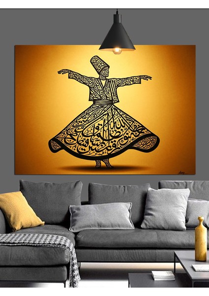 Sema Eden Derviş Figürü Illüstrasyonu Dekoratif Kanvas - Mdf Ahşap Tablo modelleri