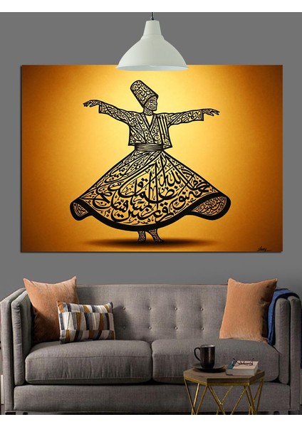 Sema Eden Derviş Figürü Illüstrasyonu Dekoratif Kanvas - Mdf Ahşap Tablo fırsatları