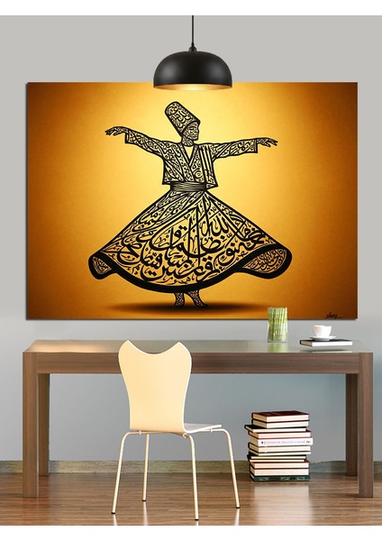 Sema Eden Derviş Figürü Illüstrasyonu Dekoratif Kanvas - Mdf Ahşap Tablo indirimleri