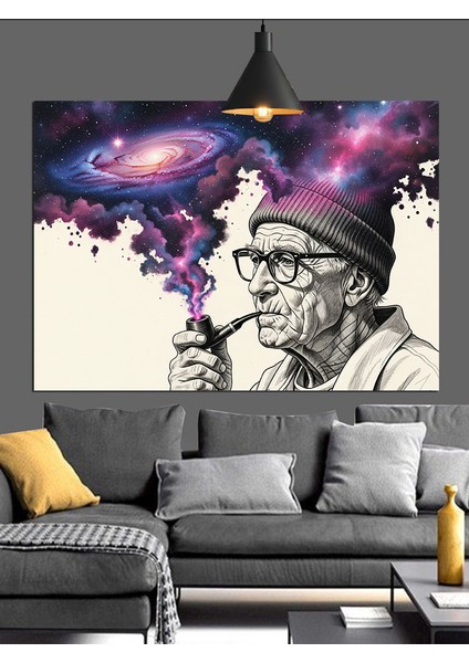 Pipo Içen Yaşlı Adam ve Renkli Duman Dekoratif Kanvas - Mdf Ahşap Tablo