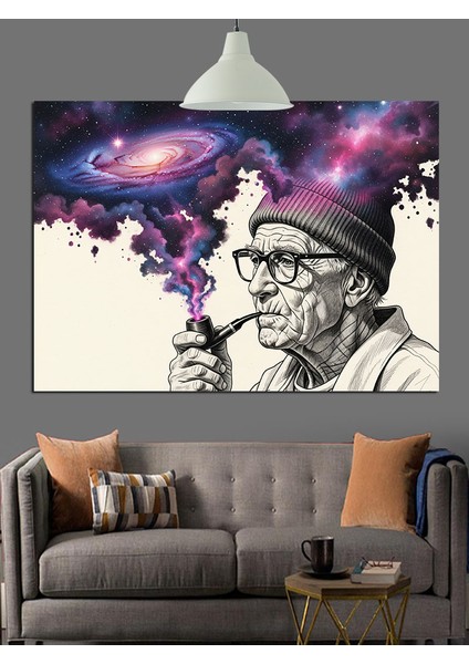 Pipo Içen Yaşlı Adam ve Renkli Duman Dekoratif Kanvas - Mdf Ahşap Tablo fiyatları