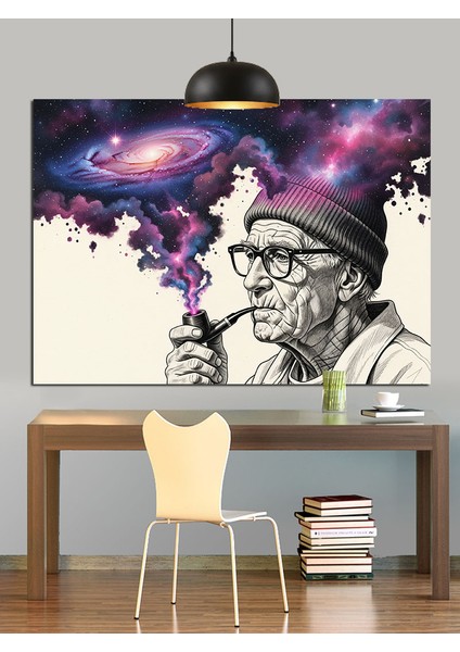 Pipo Içen Yaşlı Adam ve Renkli Duman Dekoratif Kanvas - Mdf Ahşap Tablo modelleri