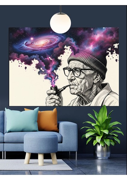Pipo Içen Yaşlı Adam ve Renkli Duman Dekoratif Kanvas - Mdf Ahşap Tablo fırsatları