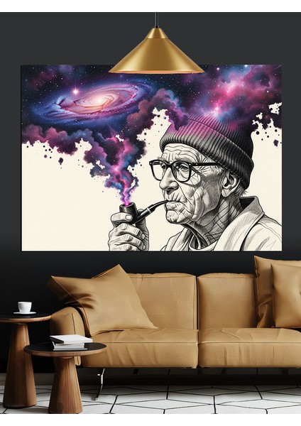 Pipo Içen Yaşlı Adam ve Renkli Duman Dekoratif Kanvas - Mdf Ahşap Tablo indirimleri