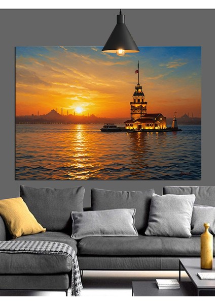 Istanbul Boğazı Kız Kulesi Gün Batımı Dekoratif Kanvas - Mdf Ahşap Tablo fiyatları