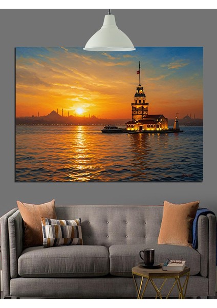 Istanbul Boğazı Kız Kulesi Gün Batımı Dekoratif Kanvas - Mdf Ahşap Tablo modelleri