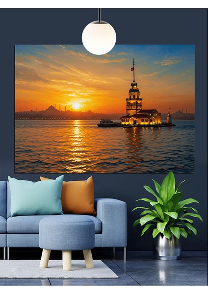 Istanbul Boğazı Kız Kulesi Gün Batımı Dekoratif Kanvas - Mdf Ahşap Tablo indirimleri