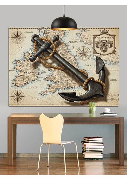 Eski Harita Deniz Çapası Dekoratif Kanvas - Mdf Ahşap Tablo fırsatları