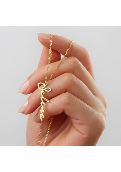 Kadın 925 Ayar Gümüş Kişiye Özel Dikey Isimli Kolye fiyatları