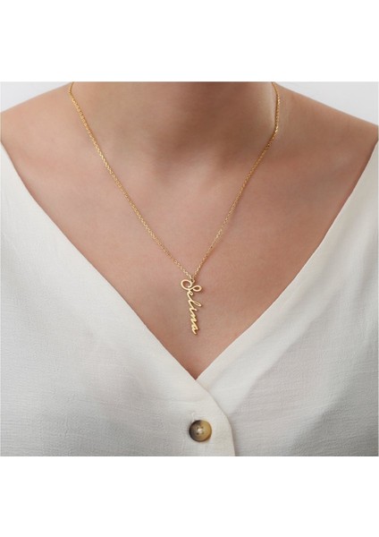 Kadın 925 Ayar Gümüş Kişiye Özel Dikey Isimli Kolye modelleri