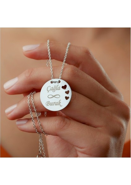 Kadın 925 Ayar Gümüş Isimli Kalpli Plaka Kolye modelleri