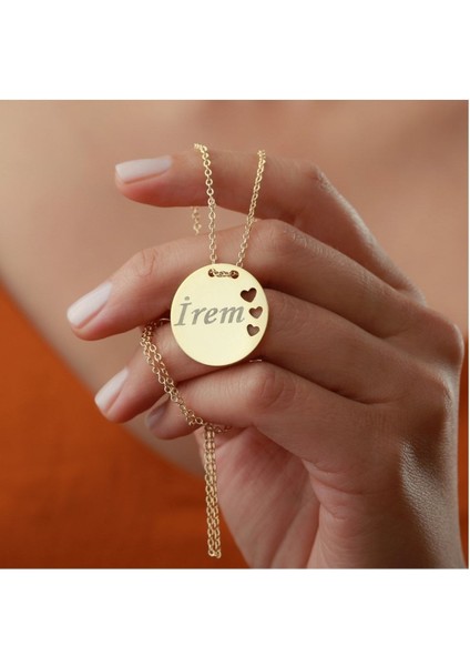 Kadın 925 Ayar Gümüş Altın Kaplama Isimli Kalpli Plaka Kolye