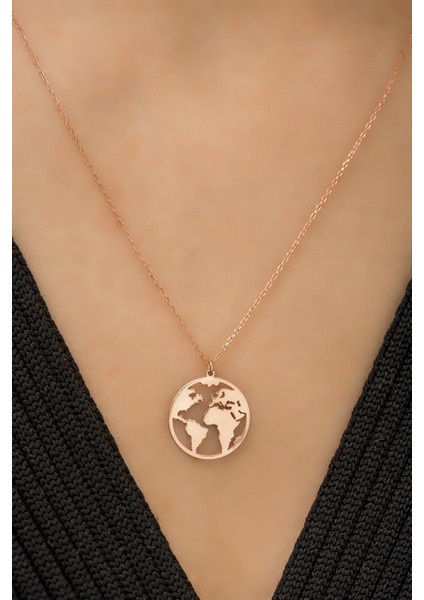 Kadın 925 Ayar Gümüş Dünya Haritası Kolye fiyatları