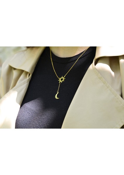 Kadın 925 Ayar Gümüş Altın Iç Içe Güneş Ay Kolye modelleri