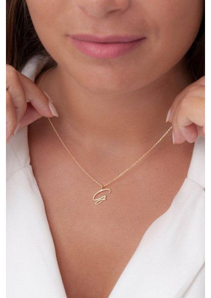 Kadın 925 Ayar Gümüş Altın Kaplama Kişiye Özel Ince Harfli Kolye