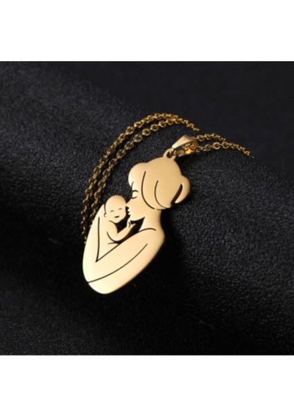 Kadın 925 Ayar Gümüş Altın Kaplama Anne Bebek Kolye