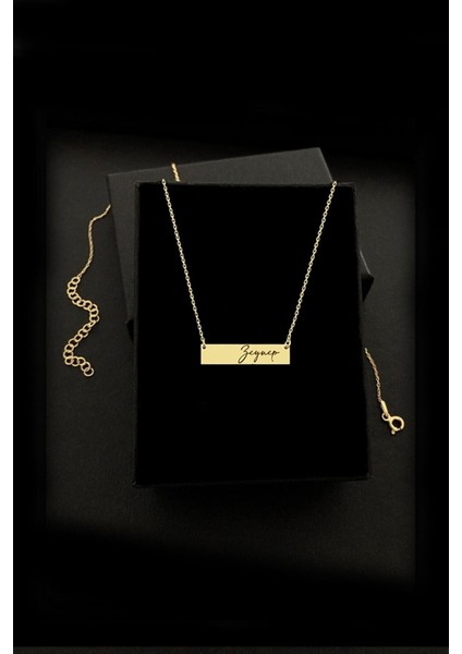 Kadın 925 Ayar Gümüş Altın Kaplama Isimli Plaka Kolye