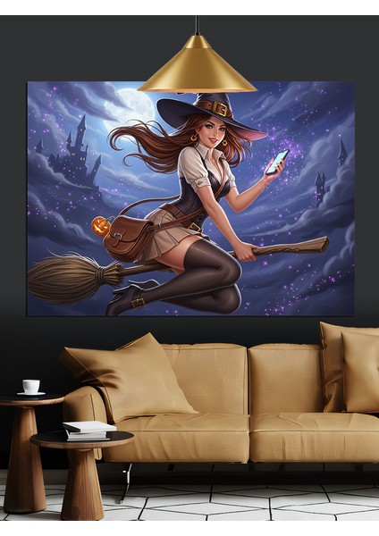 Uçan Cadı Dekoratif Kanvas - Mdf Ahşap Tablo