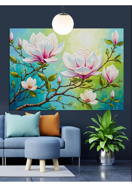 Manolya Ağacı Pembe Çiçekler Dekoratif Kanvas - Mdf Ahşap Tablo fiyatları