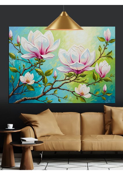 Manolya Ağacı Pembe Çiçekler Dekoratif Kanvas - Mdf Ahşap Tablo modelleri