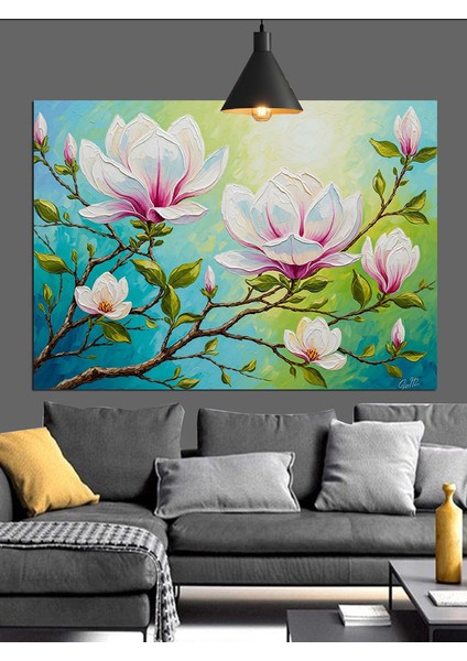 Manolya Ağacı Pembe Çiçekler Dekoratif Kanvas - Mdf Ahşap Tablo fırsatları