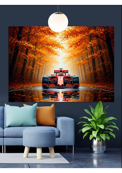 Kırmızı Formula 1 Aracı Yarışıyor Dekoratif Kanvas - Mdf Ahşap Tablo