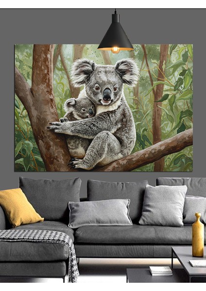 Ağaçta Oturan Koala Figürü Dekoratif Kanvas - Mdf Ahşap Tablo