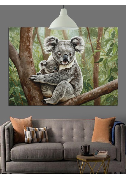 Ağaçta Oturan Koala Figürü Dekoratif Kanvas - Mdf Ahşap Tablo fiyatları