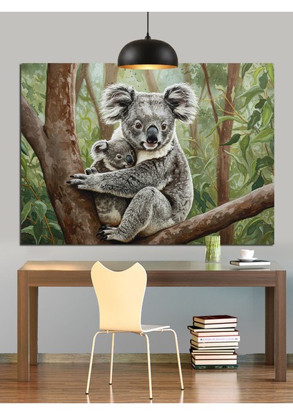 Ağaçta Oturan Koala Figürü Dekoratif Kanvas - Mdf Ahşap Tablo modelleri