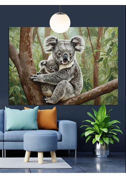 Ağaçta Oturan Koala Figürü Dekoratif Kanvas - Mdf Ahşap Tablo fırsatları
